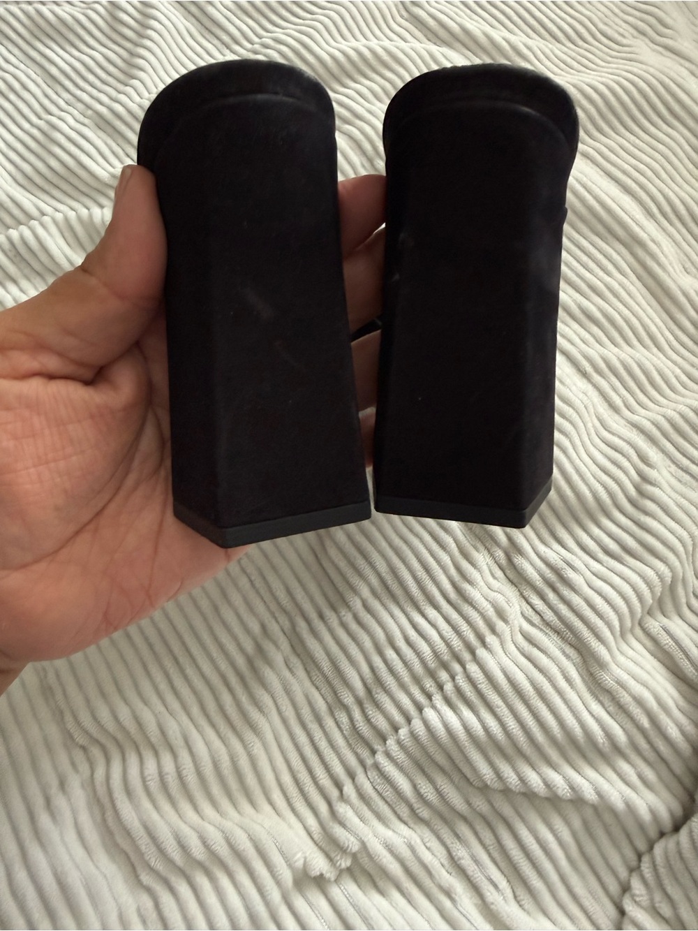 Women's Black Suede Heeled Mules with Gold Accent - Picture 4 of 7